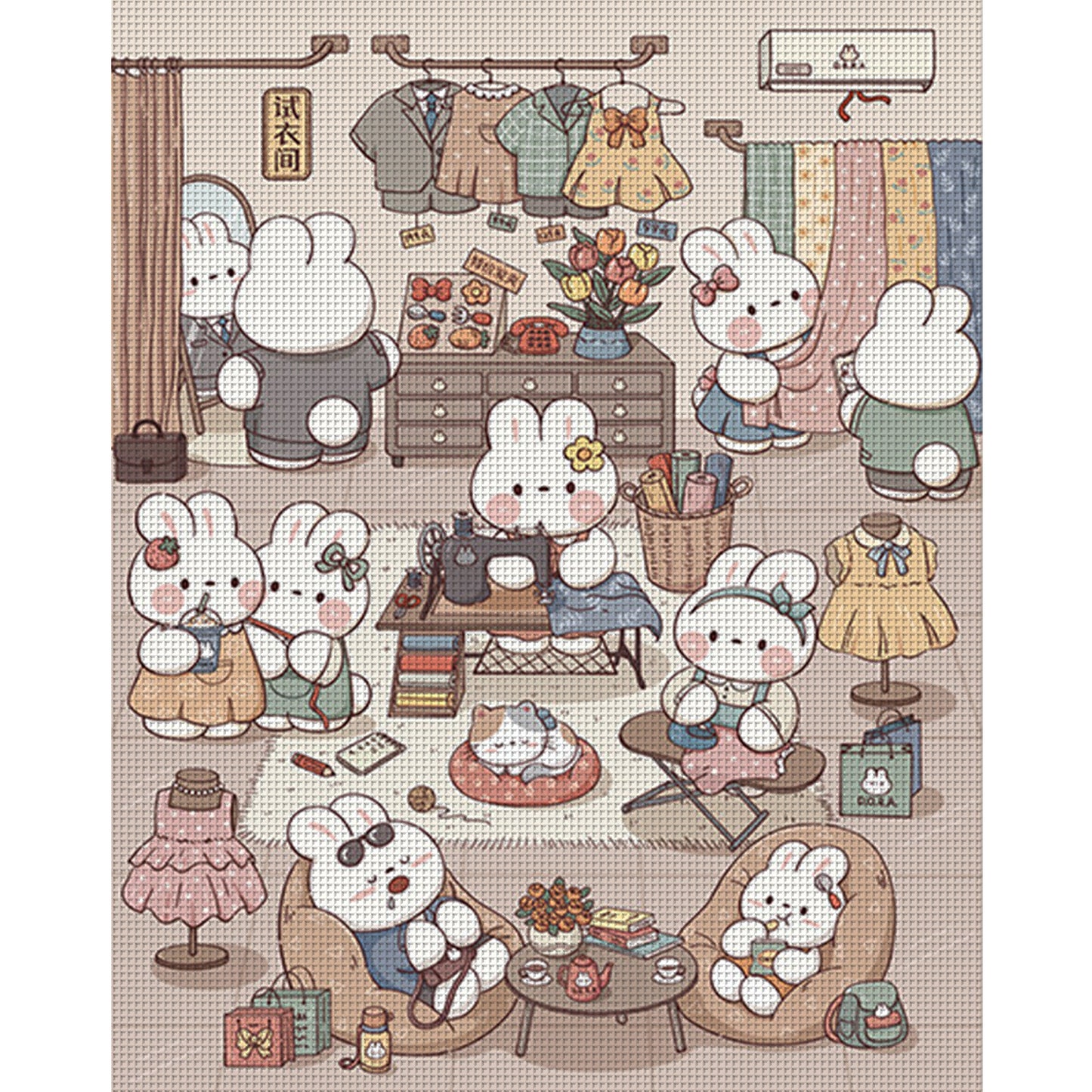 Dora The Tailor Bunny - Full 11CT Stamped Cross Stitch 65x75CM - QiangHongXiu