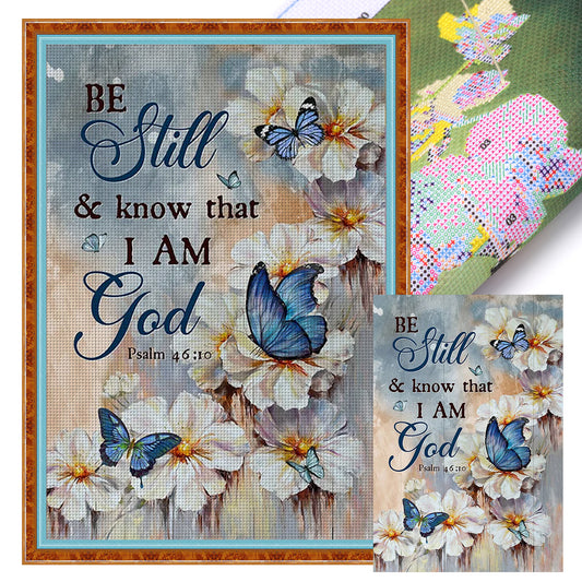 Butterfly And Flowers - Full 11CT Stamped Cross Stitch 40x60CM - Huacan