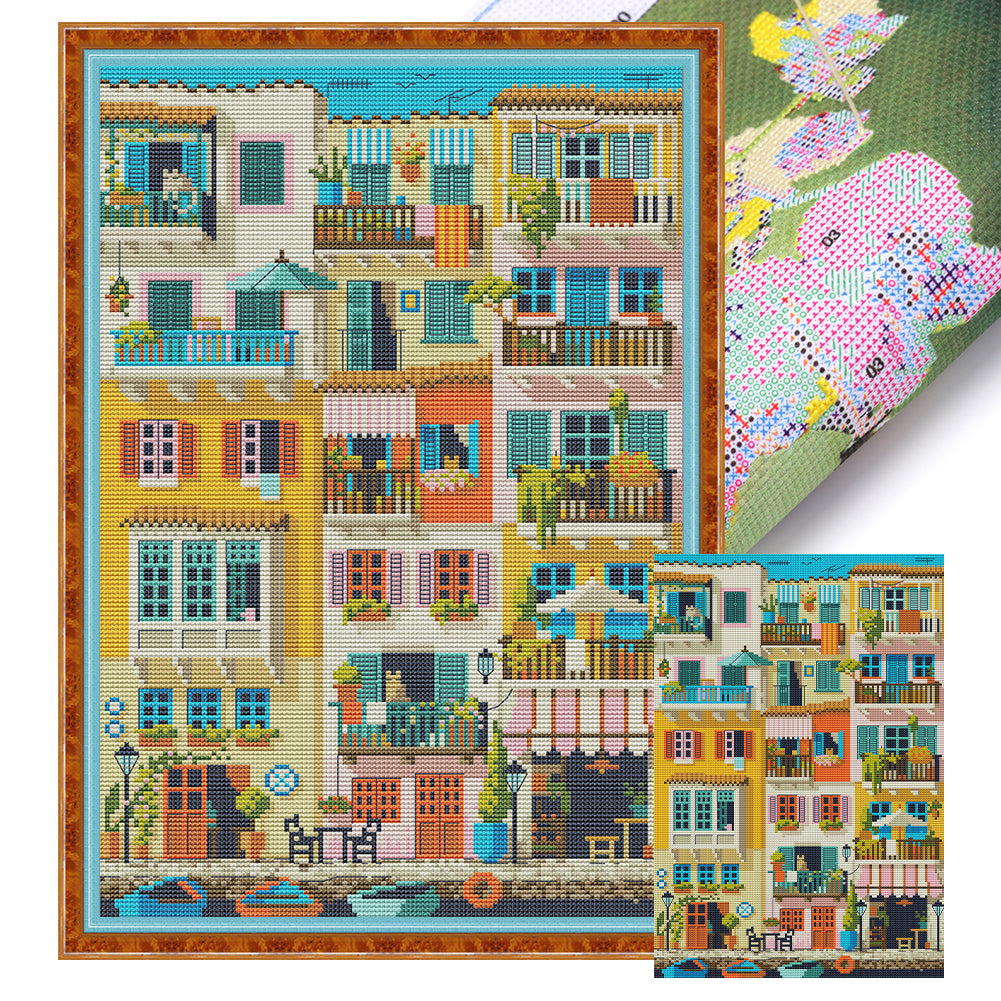 Colorful Apartment - Full 14CT Stamped Cross Stitch 29x42CM - Joy Sunday Backstitch