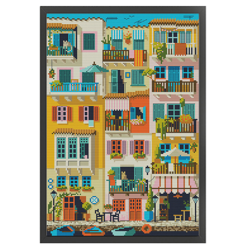 Colorful Apartment - Full 14CT Stamped Cross Stitch 29x42CM - Joy Sunday Backstitch
