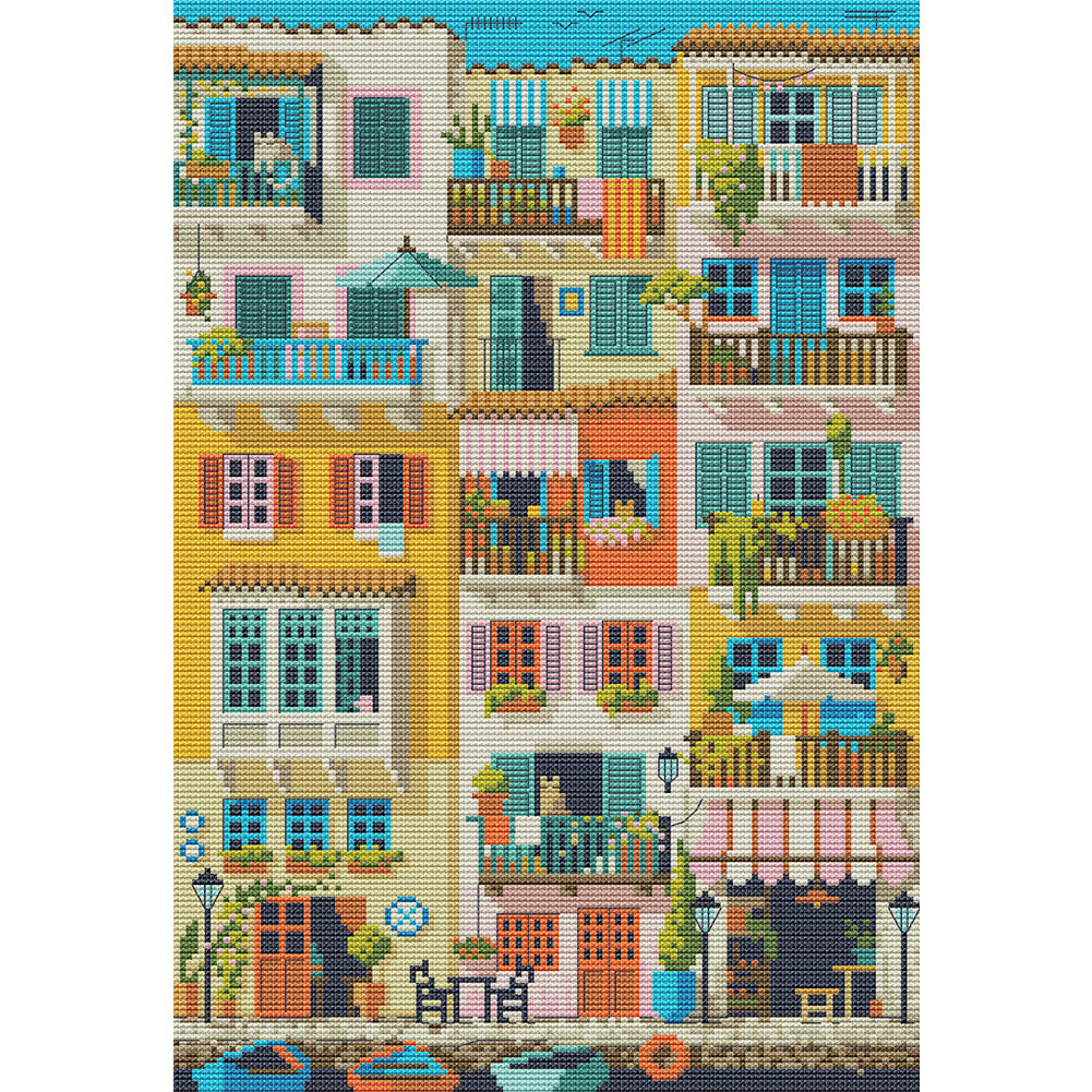 Colorful Apartment - Full 14CT Stamped Cross Stitch 29x42CM - Joy Sunday Backstitch