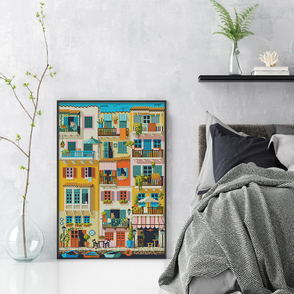 Colorful Apartment - Full 14CT Stamped Cross Stitch 29x42CM - Joy Sunday Backstitch