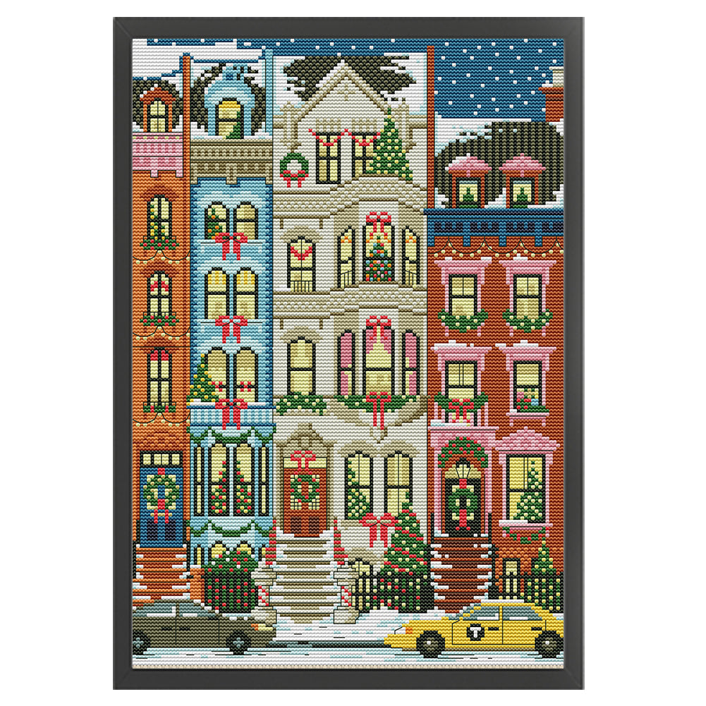 Christmas Apartment - Full 14CT Stamped Cross Stitch 29x41CM - Joy Sunday Backstitch