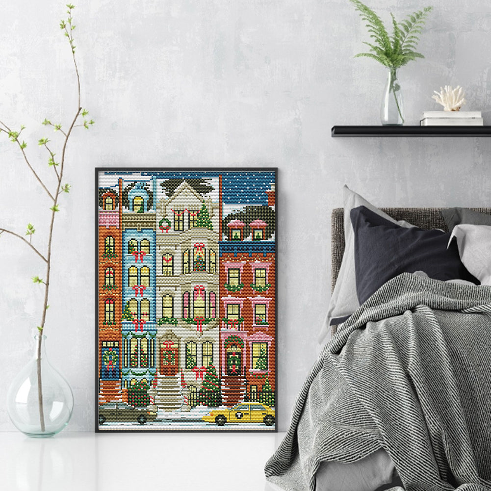 Christmas Apartment - Full 14CT Stamped Cross Stitch 29x41CM - Joy Sunday Backstitch