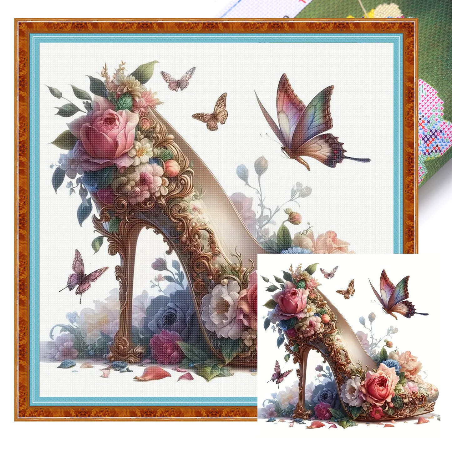 High Heels & Flowers - Full 11CT Stamped Cross Stitch 40x40CM - Yishu