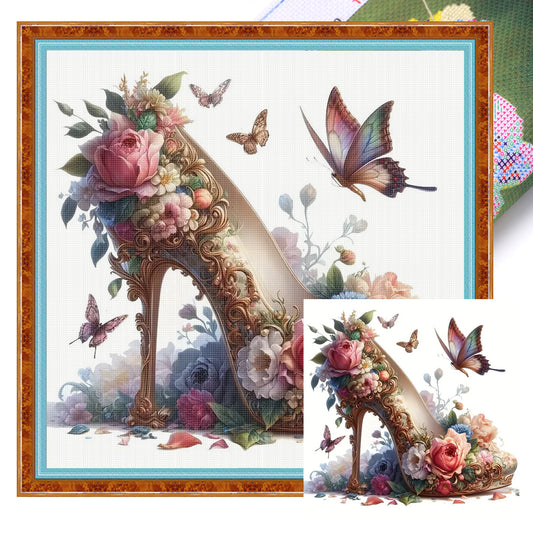 High Heels & Flowers - Full 11CT Stamped Cross Stitch 40x40CM - Yishu