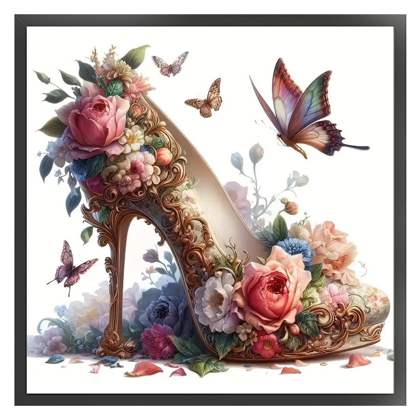 High Heels & Flowers - Full 11CT Stamped Cross Stitch 40x40CM - Yishu