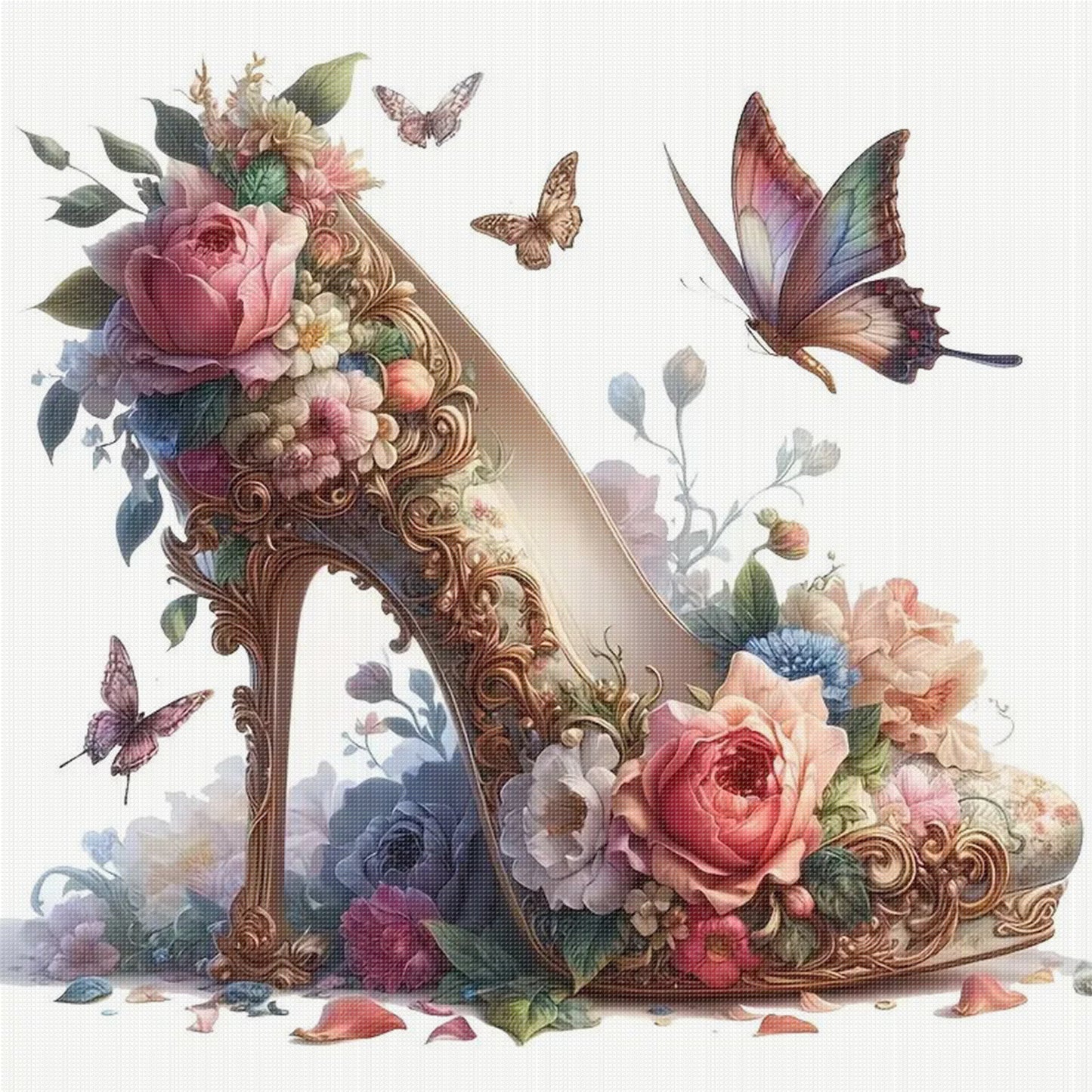 High Heels & Flowers - Full 11CT Stamped Cross Stitch 40x40CM - Yishu