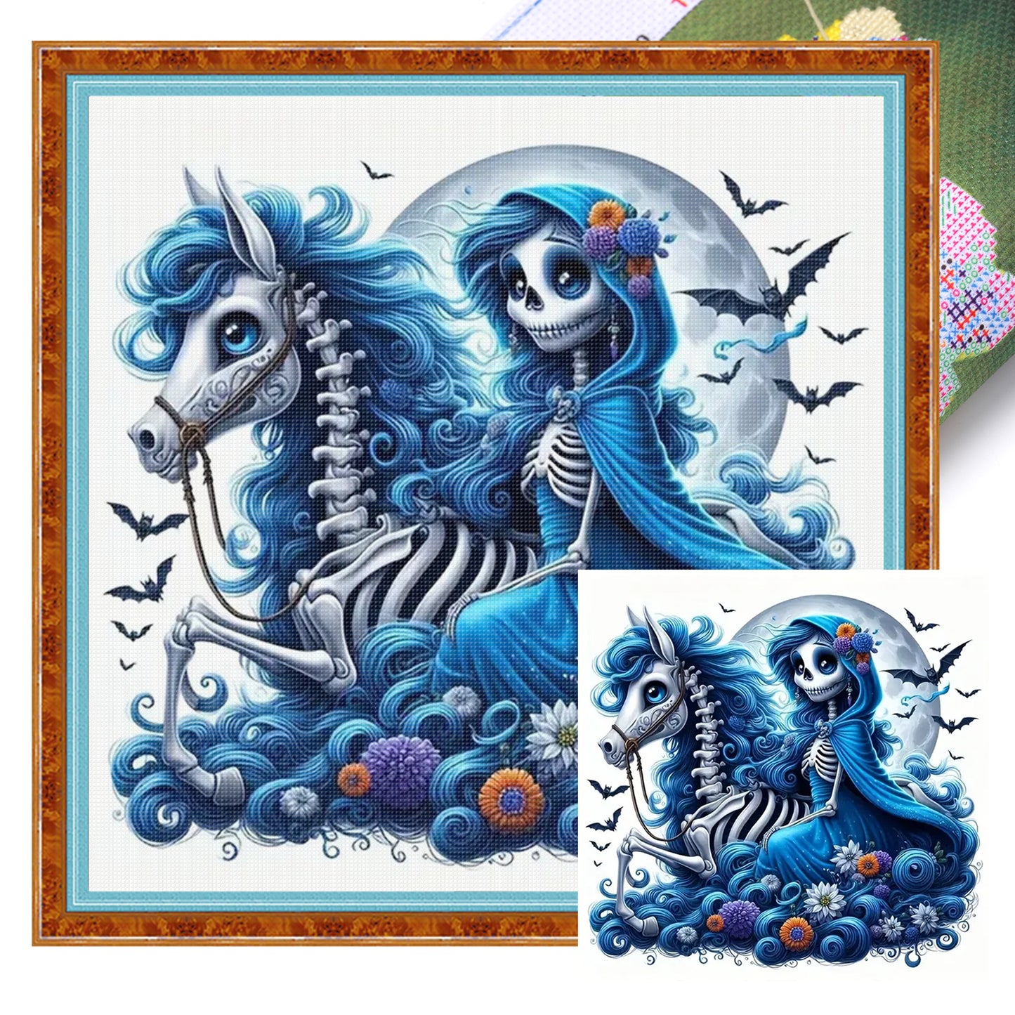 Girl With Skeleton Horse - Full 11CT Stamped Cross Stitch 40x40CM - Yishu