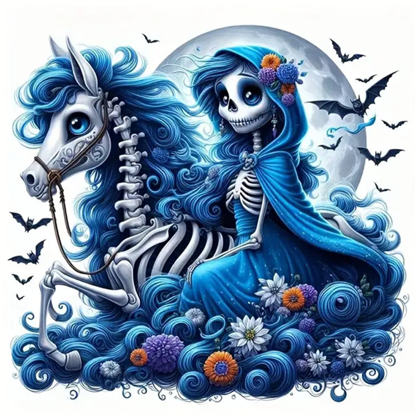 Girl With Skeleton Horse - Full 11CT Stamped Cross Stitch 40x40CM - Yishu