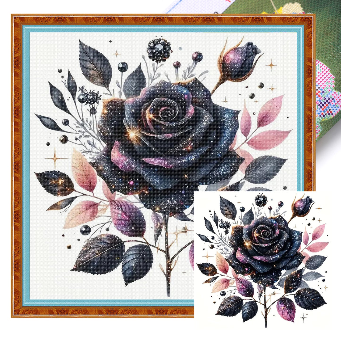 Black Rose - Full 11CT Stamped Cross Stitch 40x40CM - Yishu