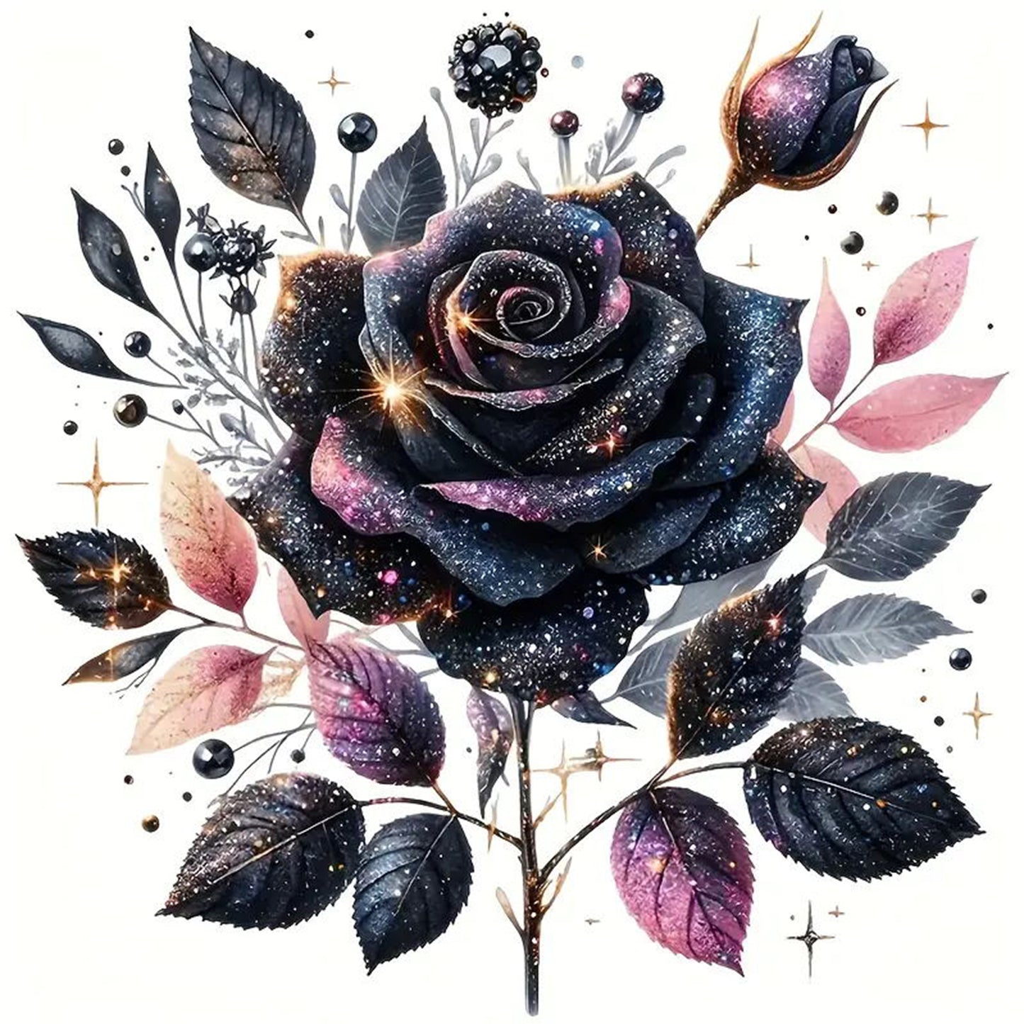 Black Rose - Full 11CT Stamped Cross Stitch 40x40CM - Yishu
