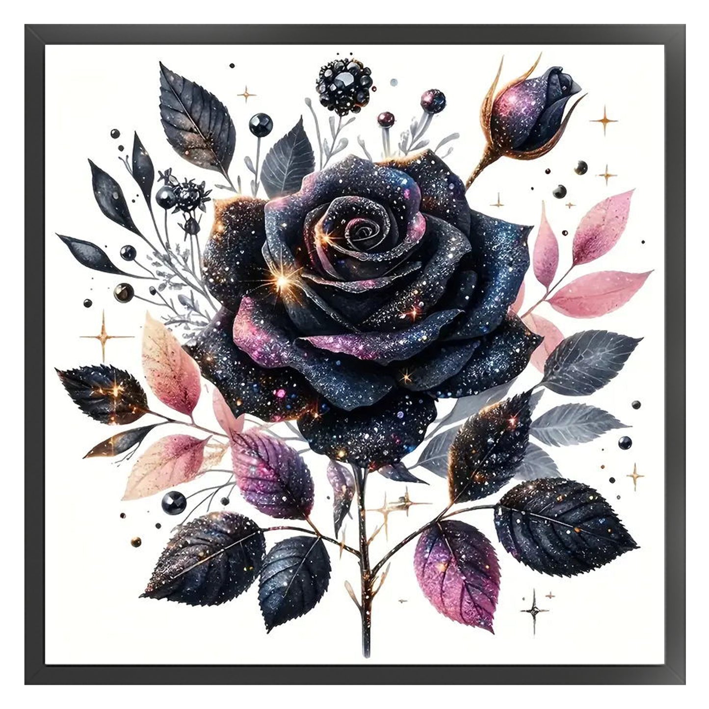 Black Rose - Full 11CT Stamped Cross Stitch 40x40CM - Yishu