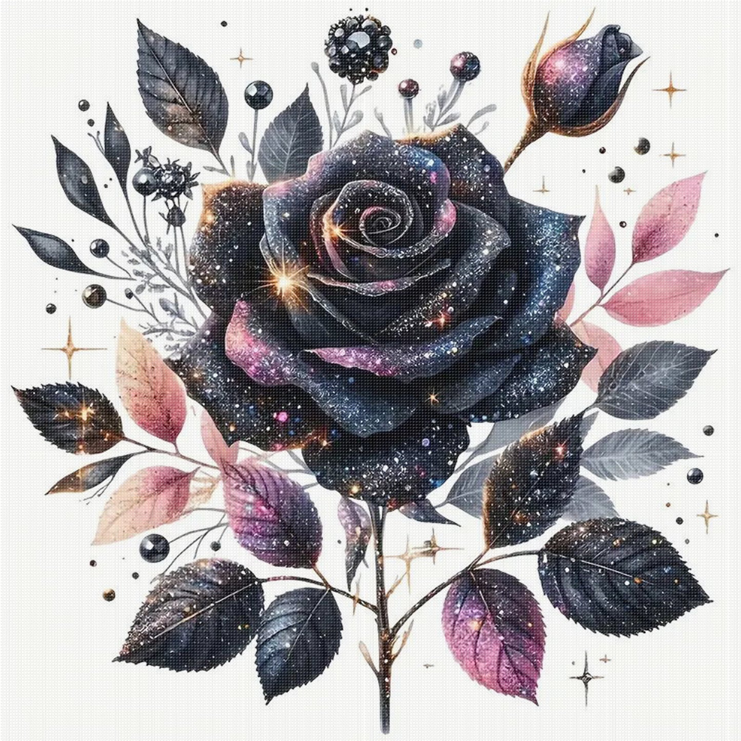 Black Rose - Full 11CT Stamped Cross Stitch 40x40CM - Yishu