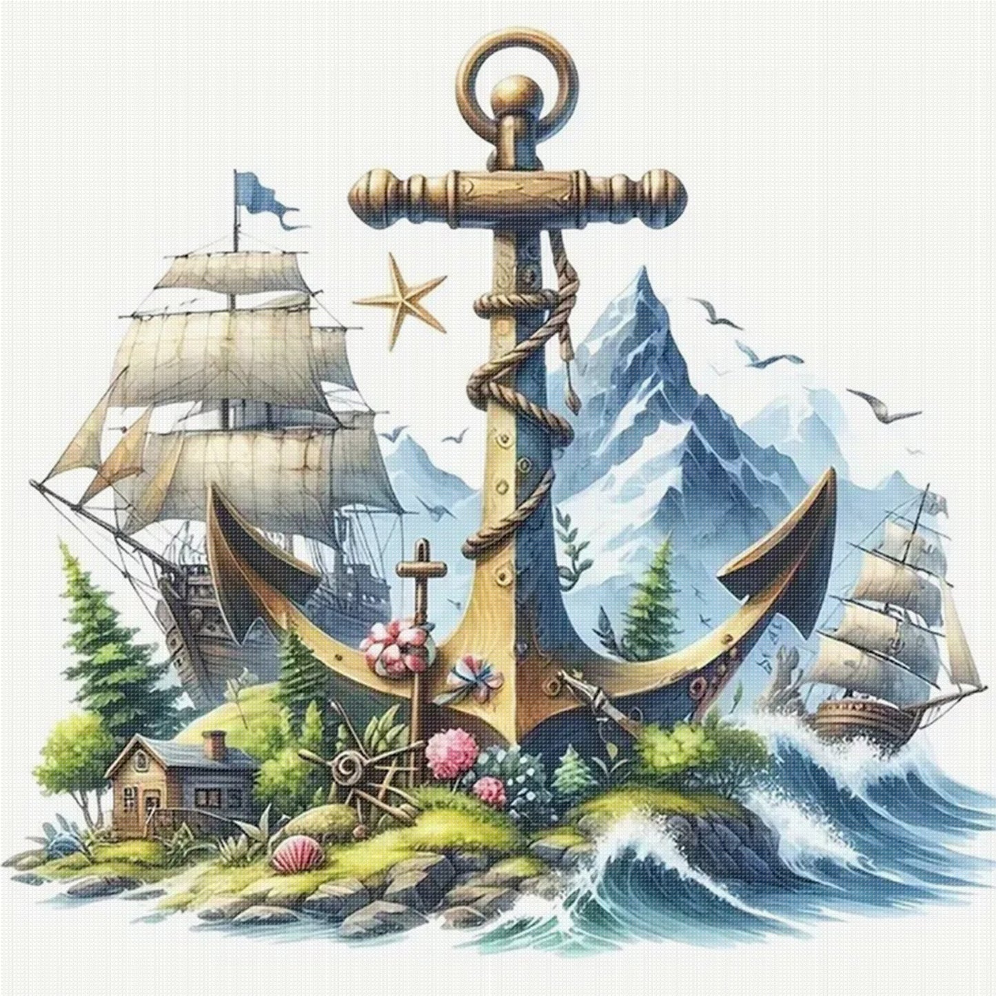 Anchor - Full 11CT Stamped Cross Stitch 40x40CM - Yishu
