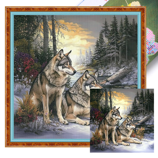 Wolf - Full 11CT Stamped Cross Stitch 40x40CM - Yishu