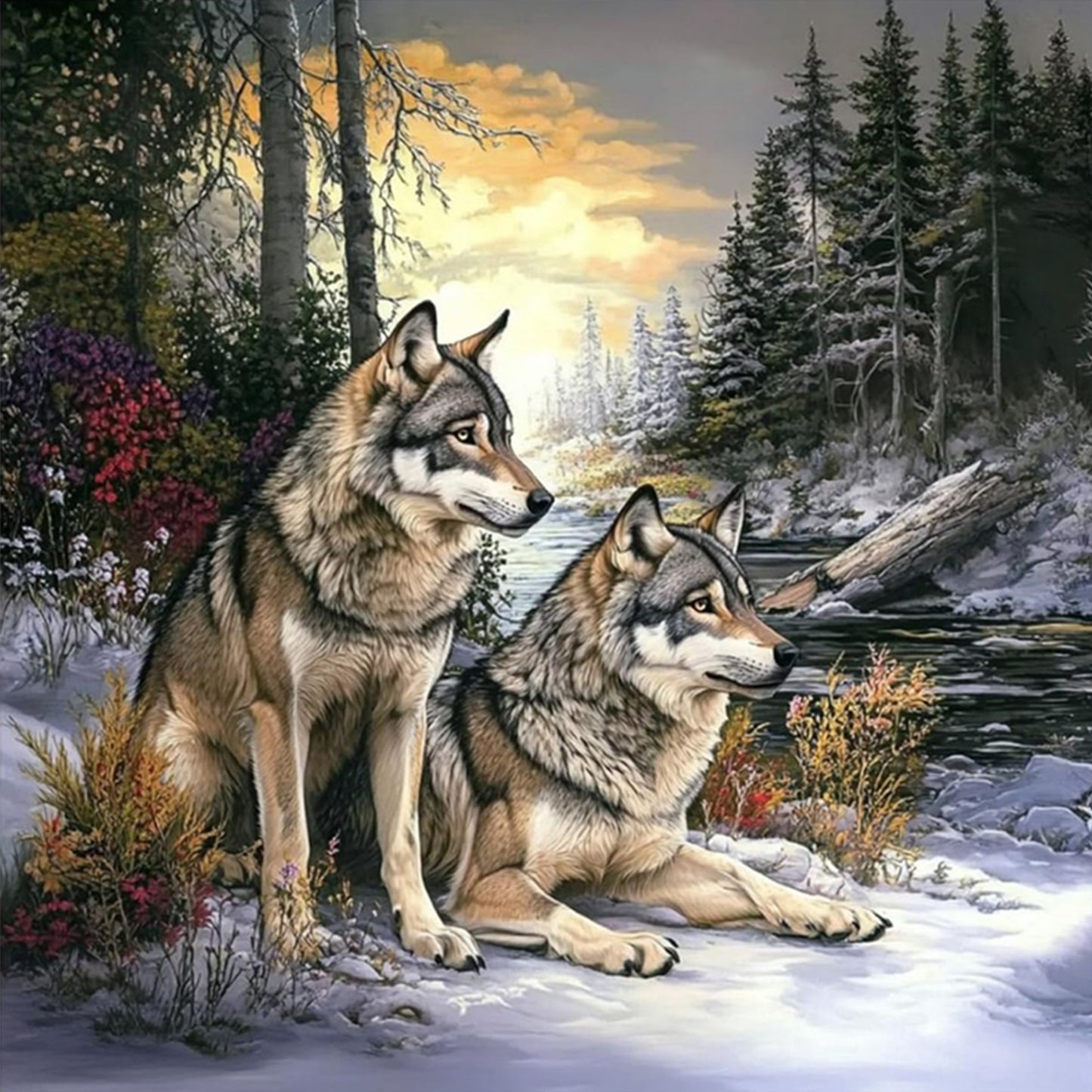 Wolf - Full 11CT Stamped Cross Stitch 40x40CM - Yishu