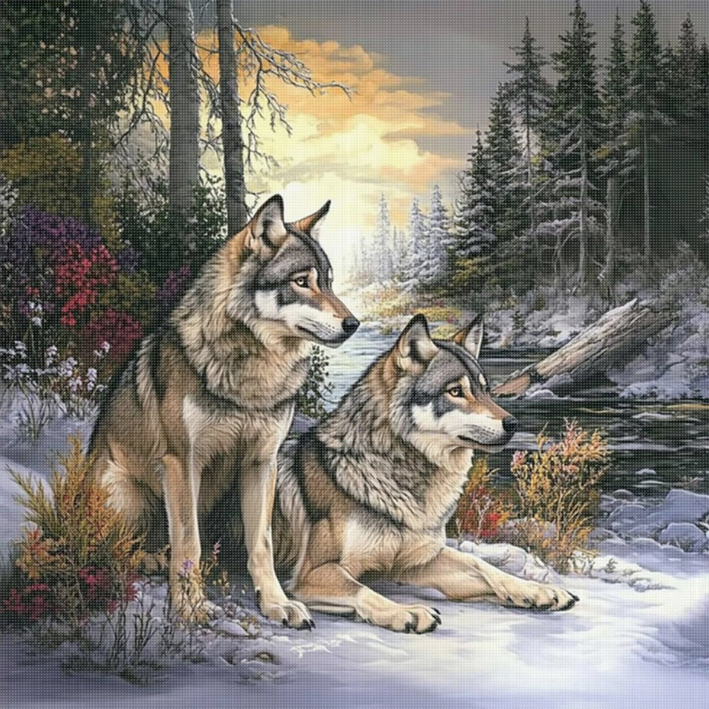 Wolf - Full 11CT Stamped Cross Stitch 40x40CM - Yishu