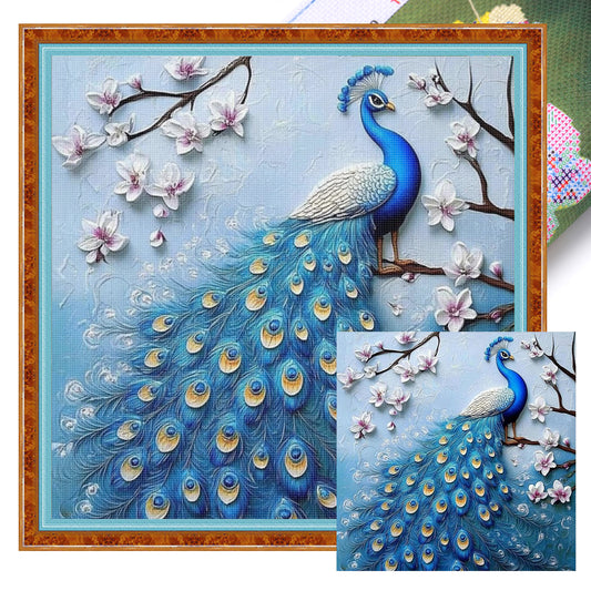 Peacock - Full 11CT Stamped Cross Stitch 40x40CM - Yishu