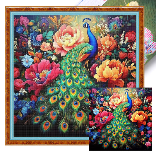 Peacock - Full 11CT Stamped Cross Stitch 40x40CM - Yishu