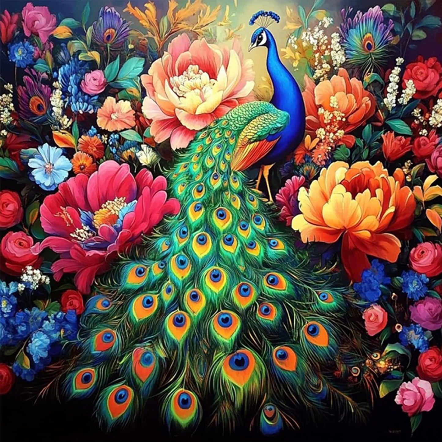 Peacock - Full 11CT Stamped Cross Stitch 40x40CM - Yishu