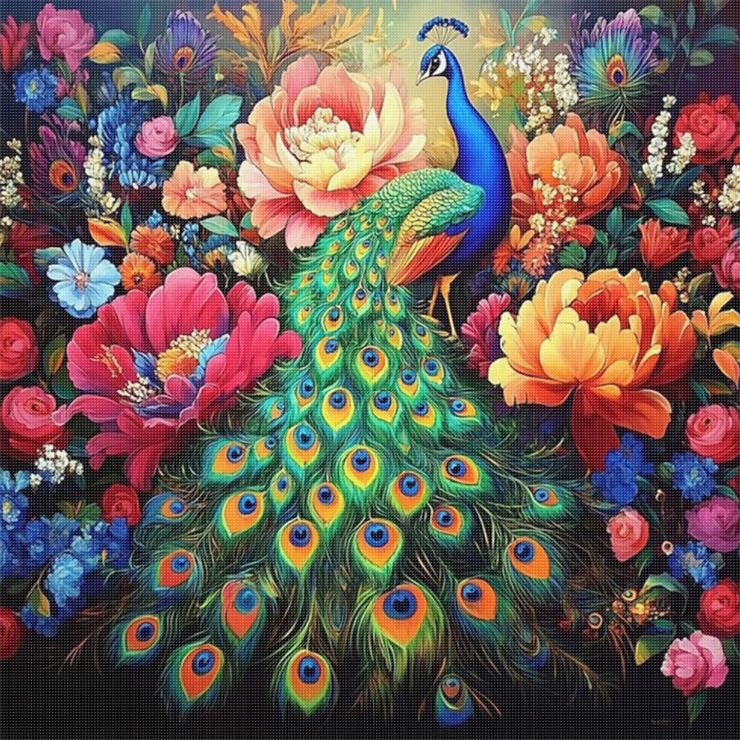 Peacock - Full 11CT Stamped Cross Stitch 40x40CM - Yishu