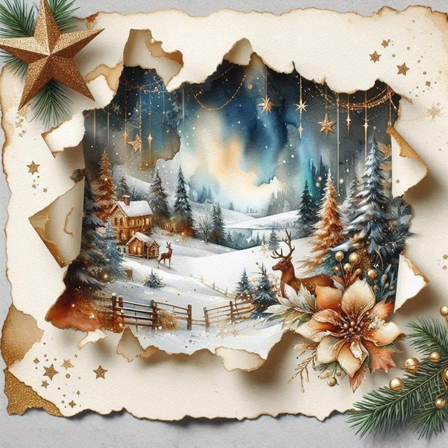 Silhouette Scenery - Full 11CT Stamped Cross Stitch 40x40CM - Yishu