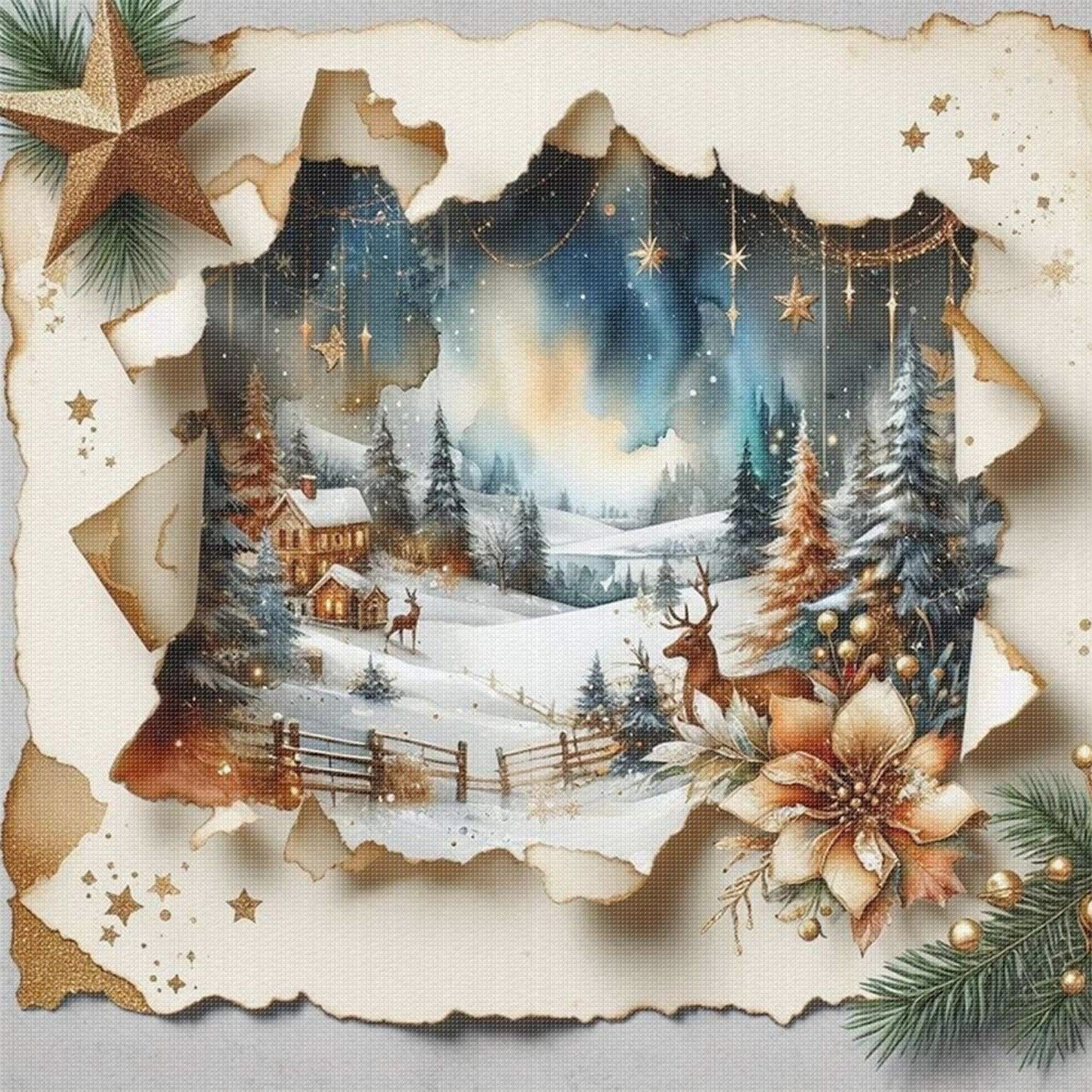 Silhouette Scenery - Full 11CT Stamped Cross Stitch 40x40CM - Yishu