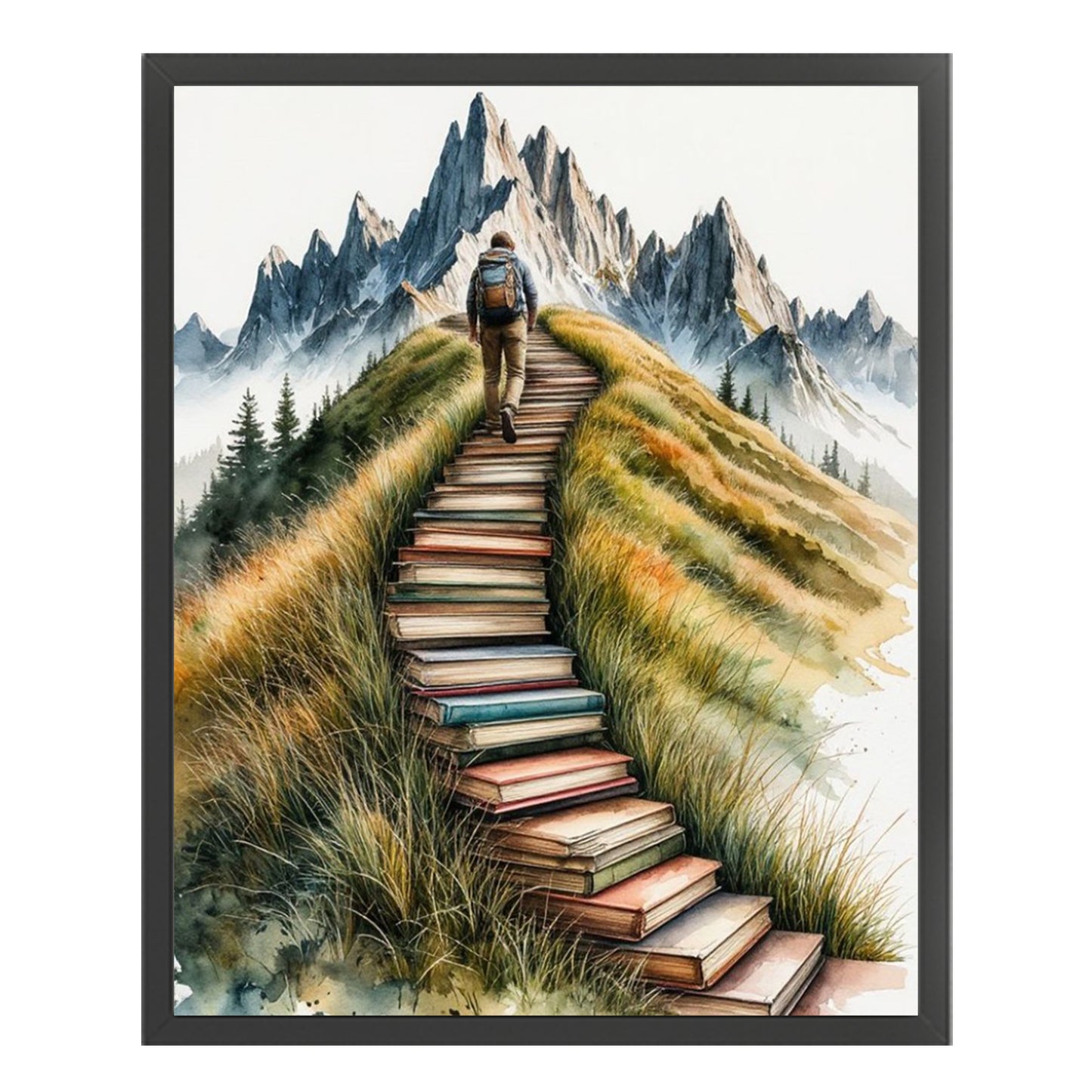 Book Stack Stairs - Full 11CT Stamped Cross Stitch 40x50CM - Yishu