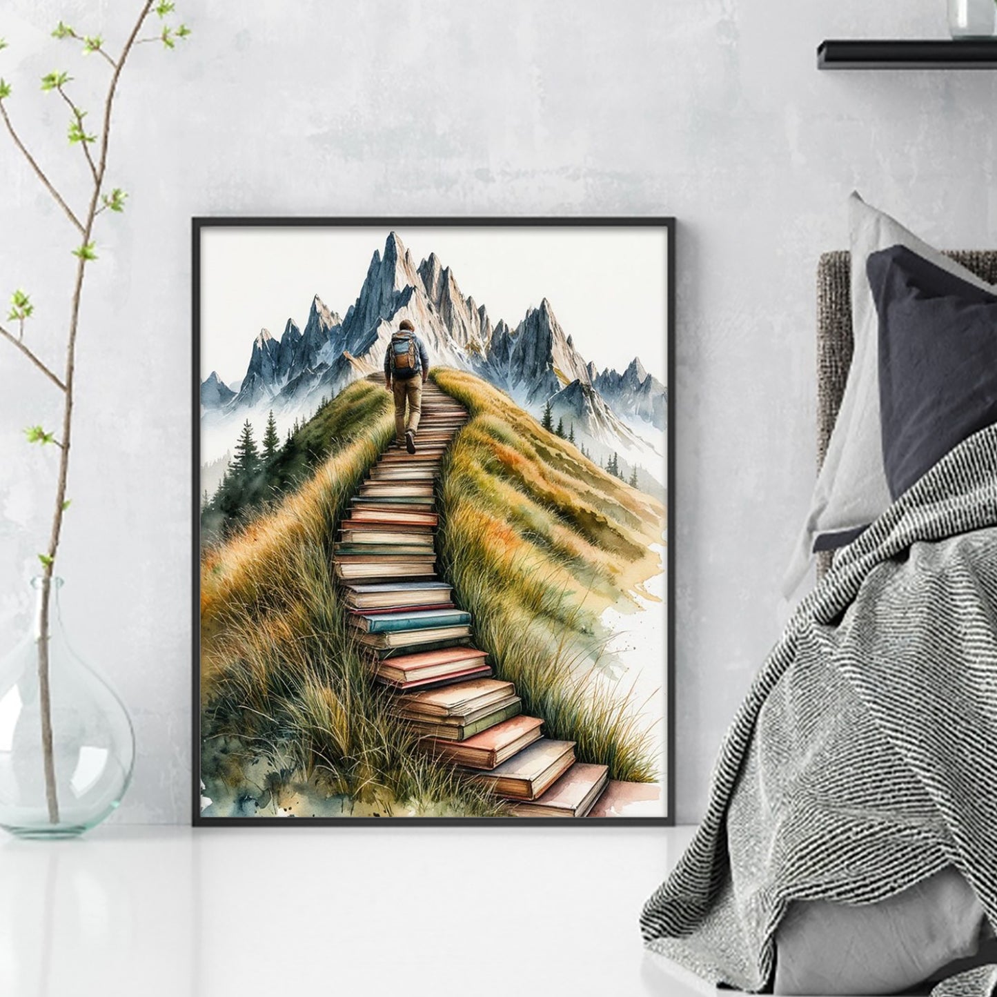 Book Stack Stairs - Full 11CT Stamped Cross Stitch 40x50CM - Yishu
