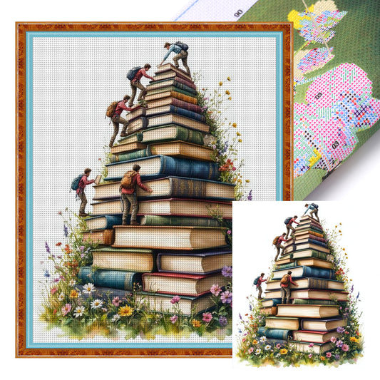 Book Stack Stairs - Full 11CT Stamped Cross Stitch 40x50CM - Yishu