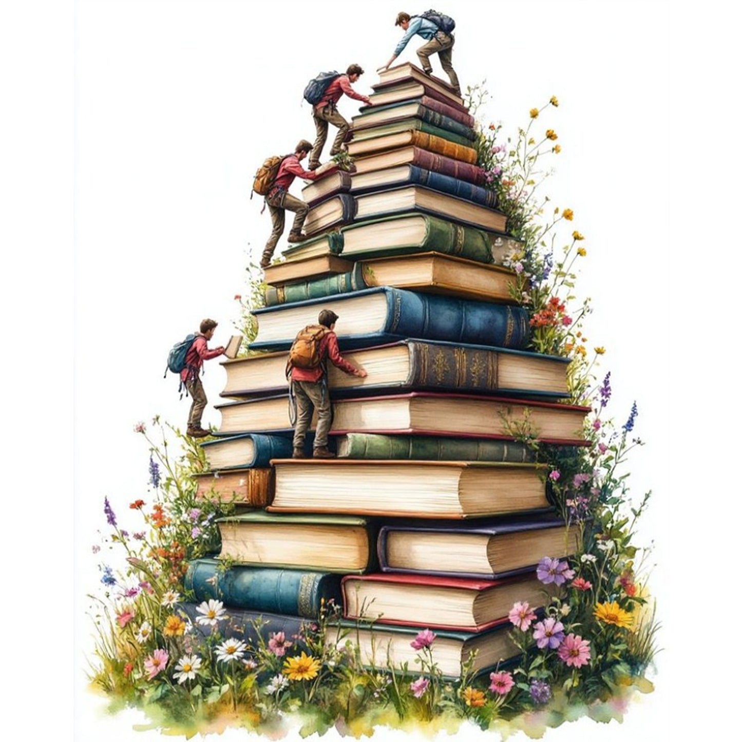 Book Stack Stairs - Full 11CT Stamped Cross Stitch 40x50CM - Yishu