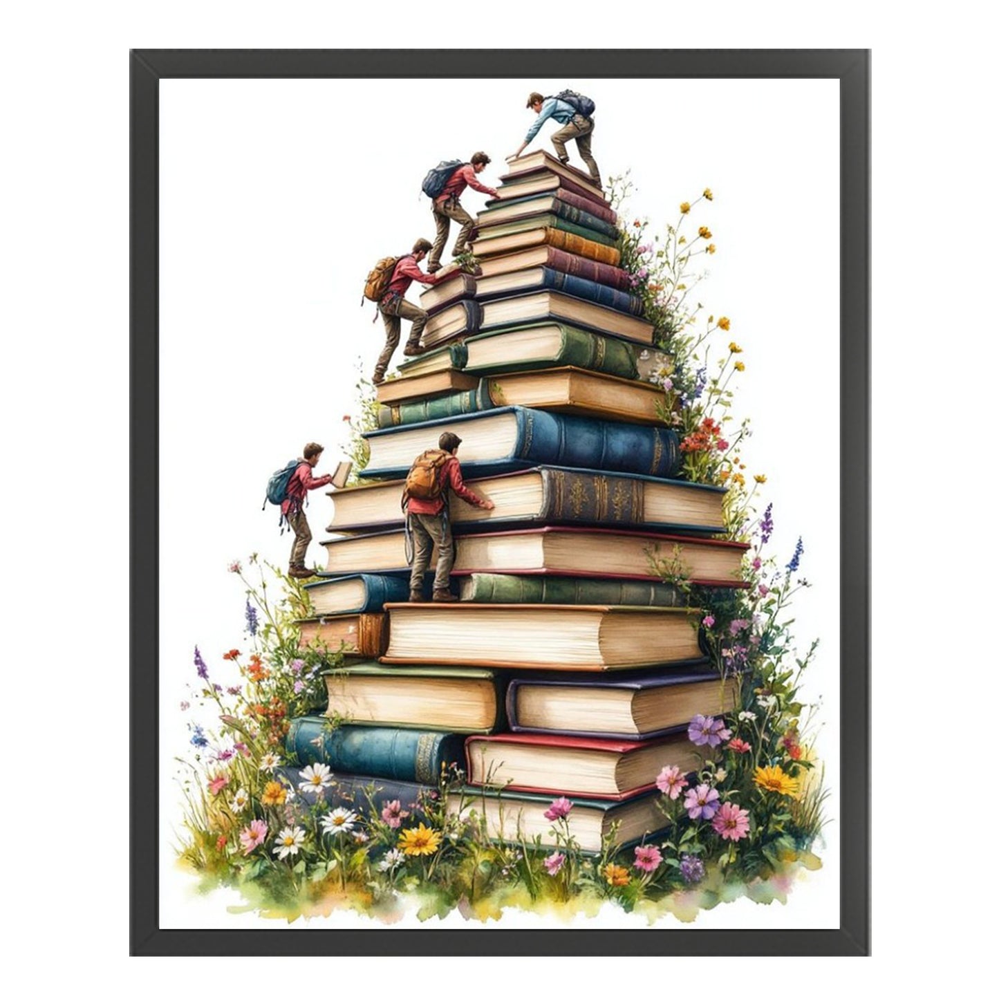 Book Stack Stairs - Full 11CT Stamped Cross Stitch 40x50CM - Yishu