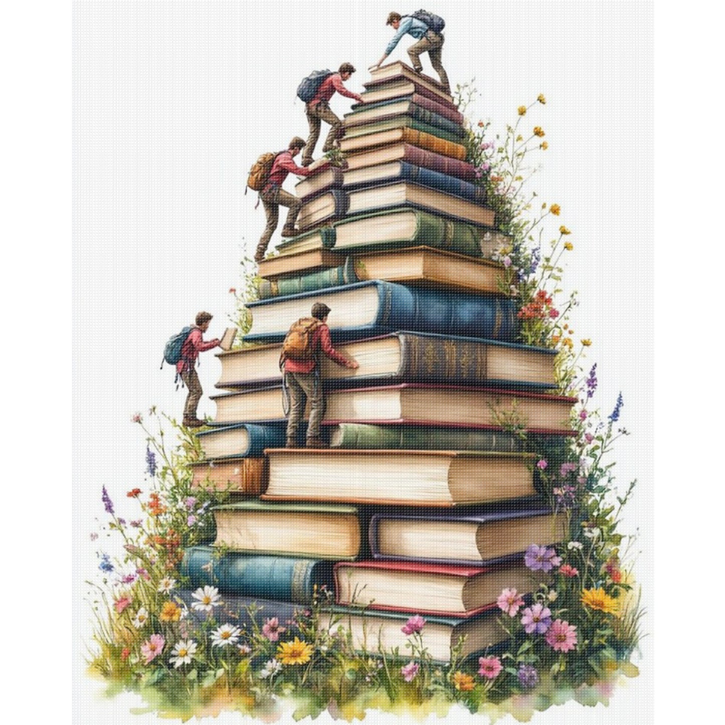 Book Stack Stairs - Full 11CT Stamped Cross Stitch 40x50CM - Yishu