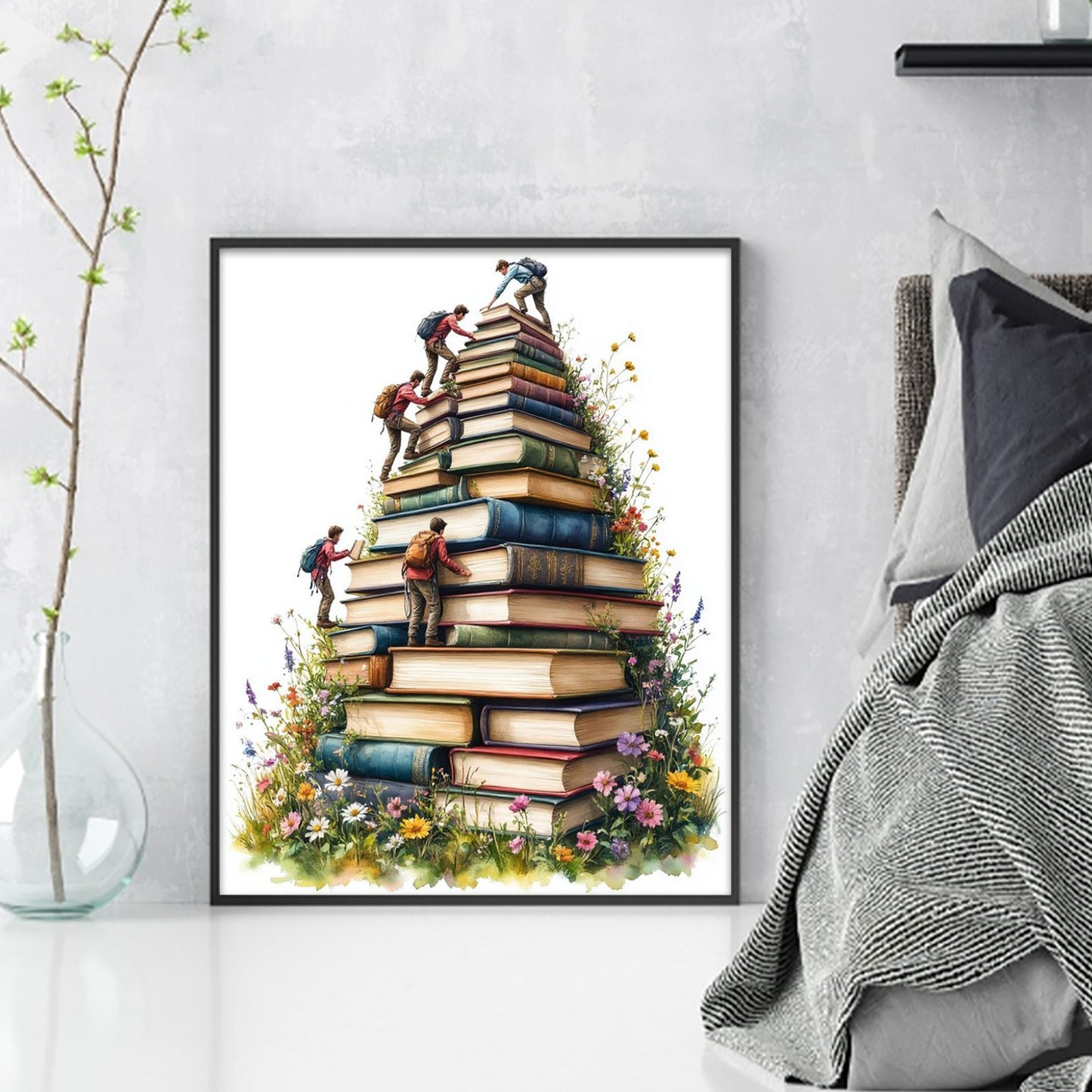 Book Stack Stairs - Full 11CT Stamped Cross Stitch 40x50CM - Yishu