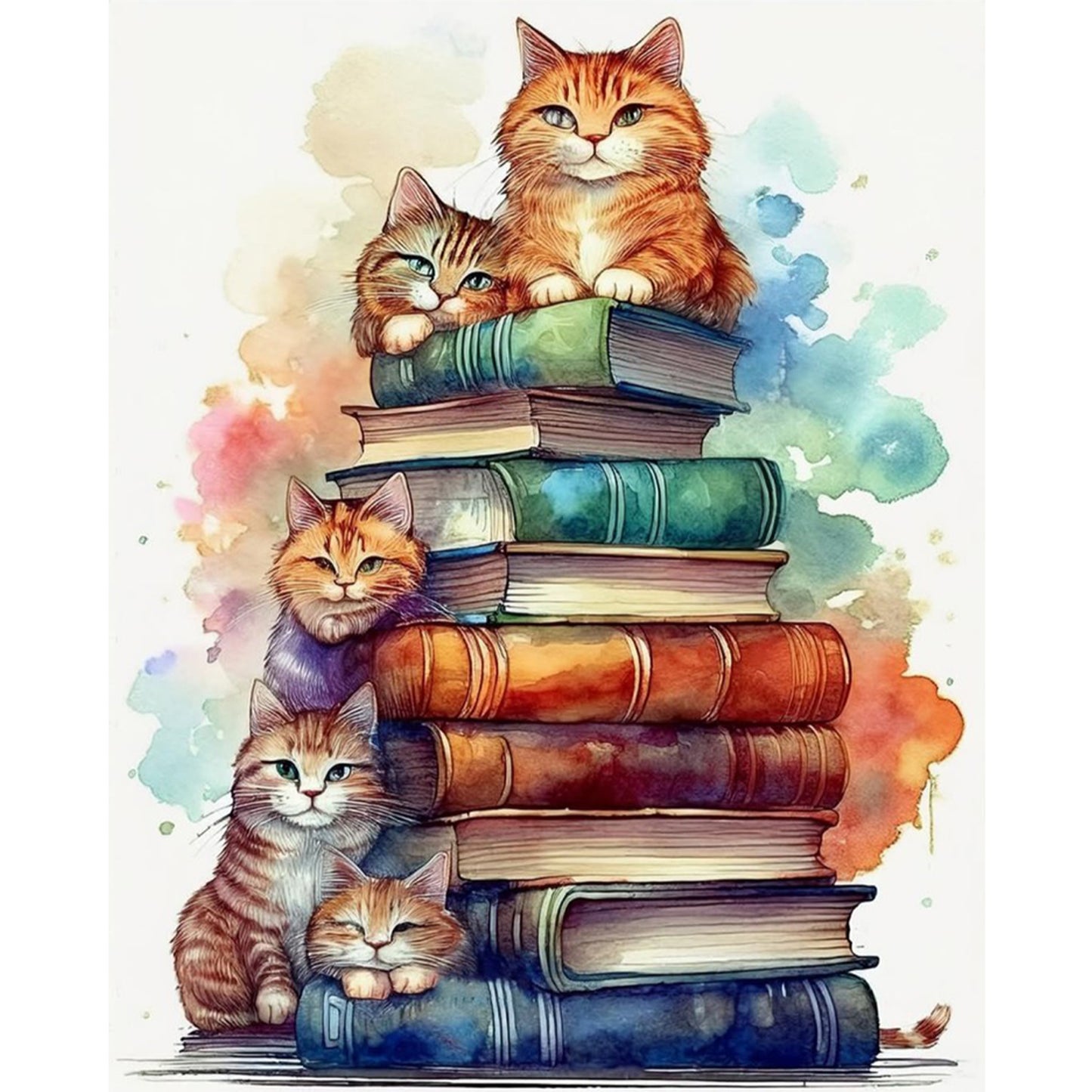 Cat On Book Stack - Full 11CT Stamped Cross Stitch 40x50CM - Yishu
