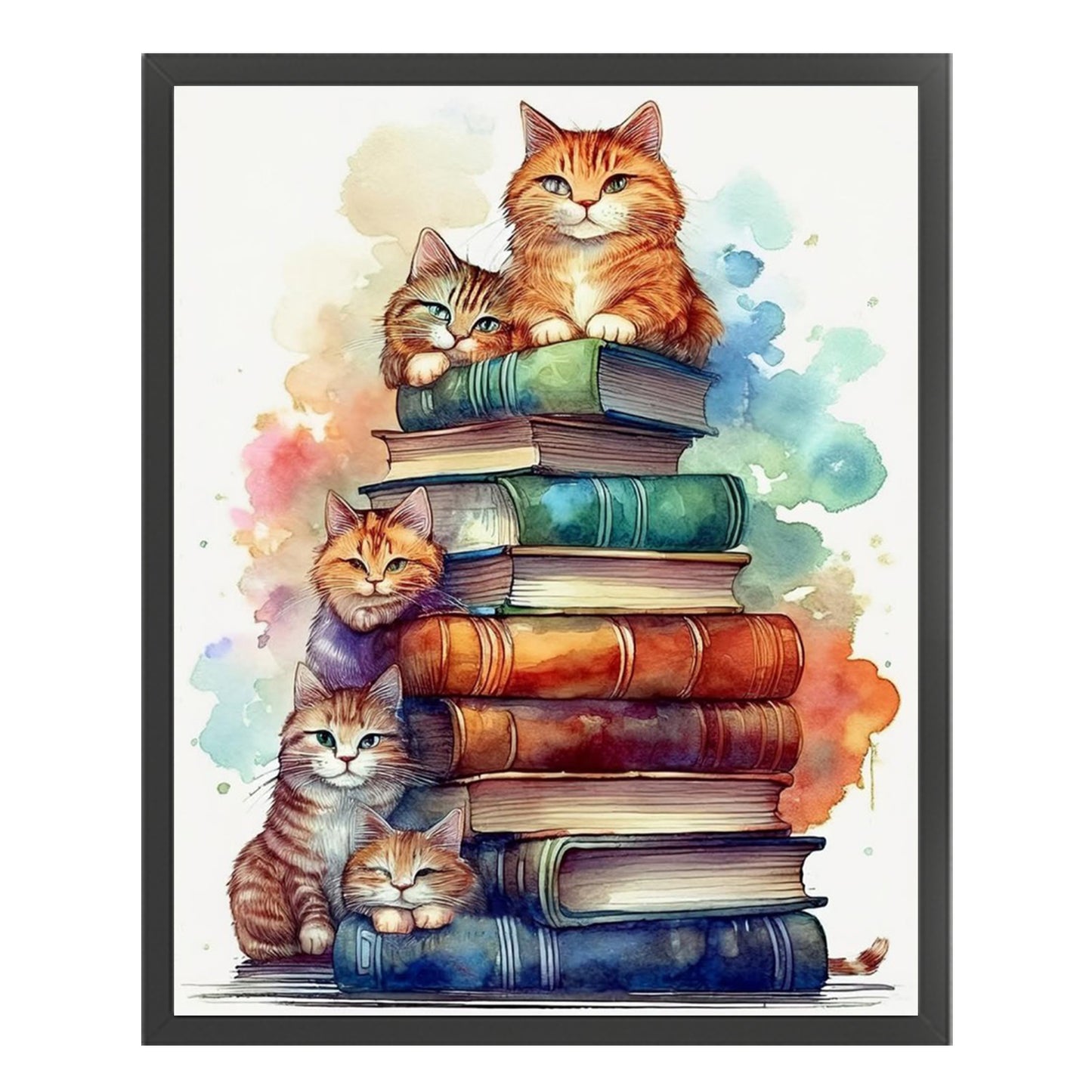 Cat On Book Stack - Full 11CT Stamped Cross Stitch 40x50CM - Yishu