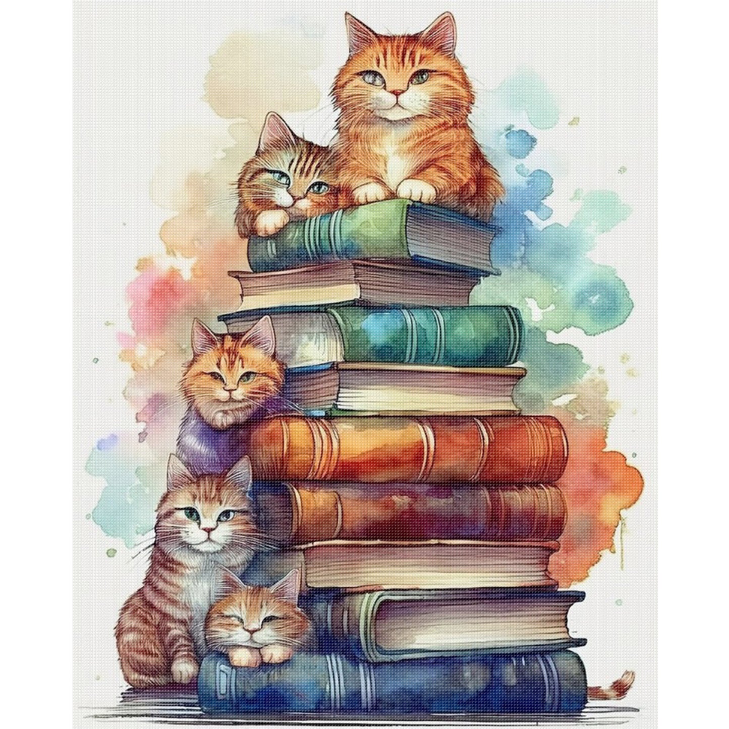 Cat On Book Stack - Full 11CT Stamped Cross Stitch 40x50CM - Yishu