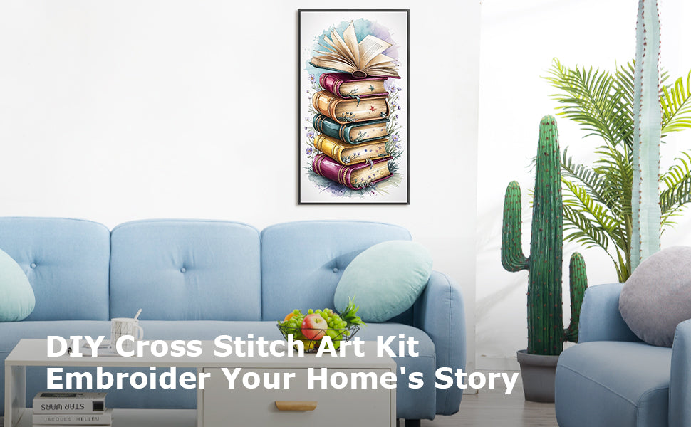 Book Stack - Full 11CT Stamped Cross Stitch 40x70CM - Yishu