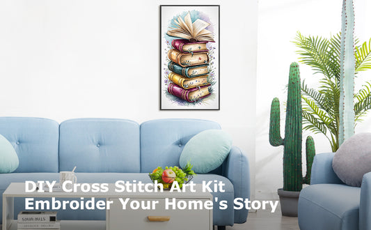 Book Stack - Full 11CT Stamped Cross Stitch 40x70CM - Yishu