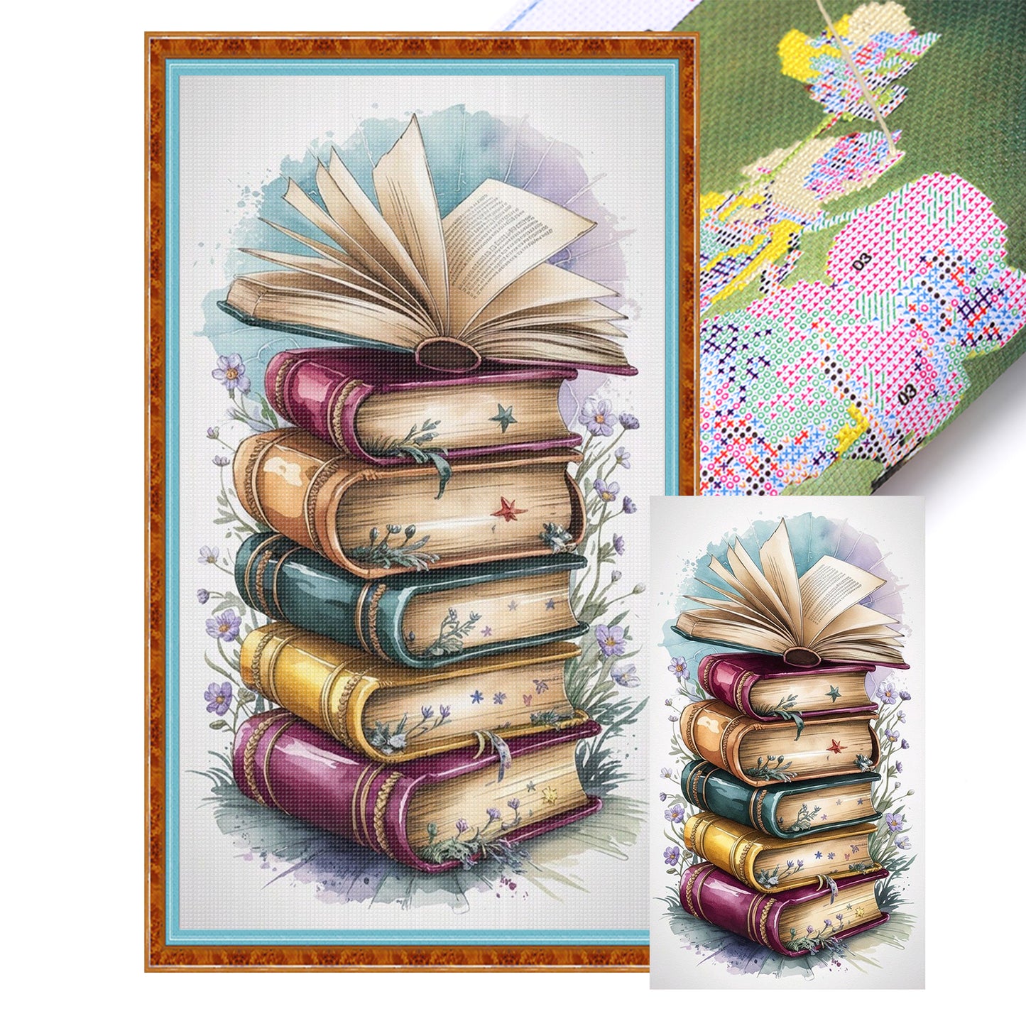 Book Stack - Full 11CT Stamped Cross Stitch 40x70CM - Yishu