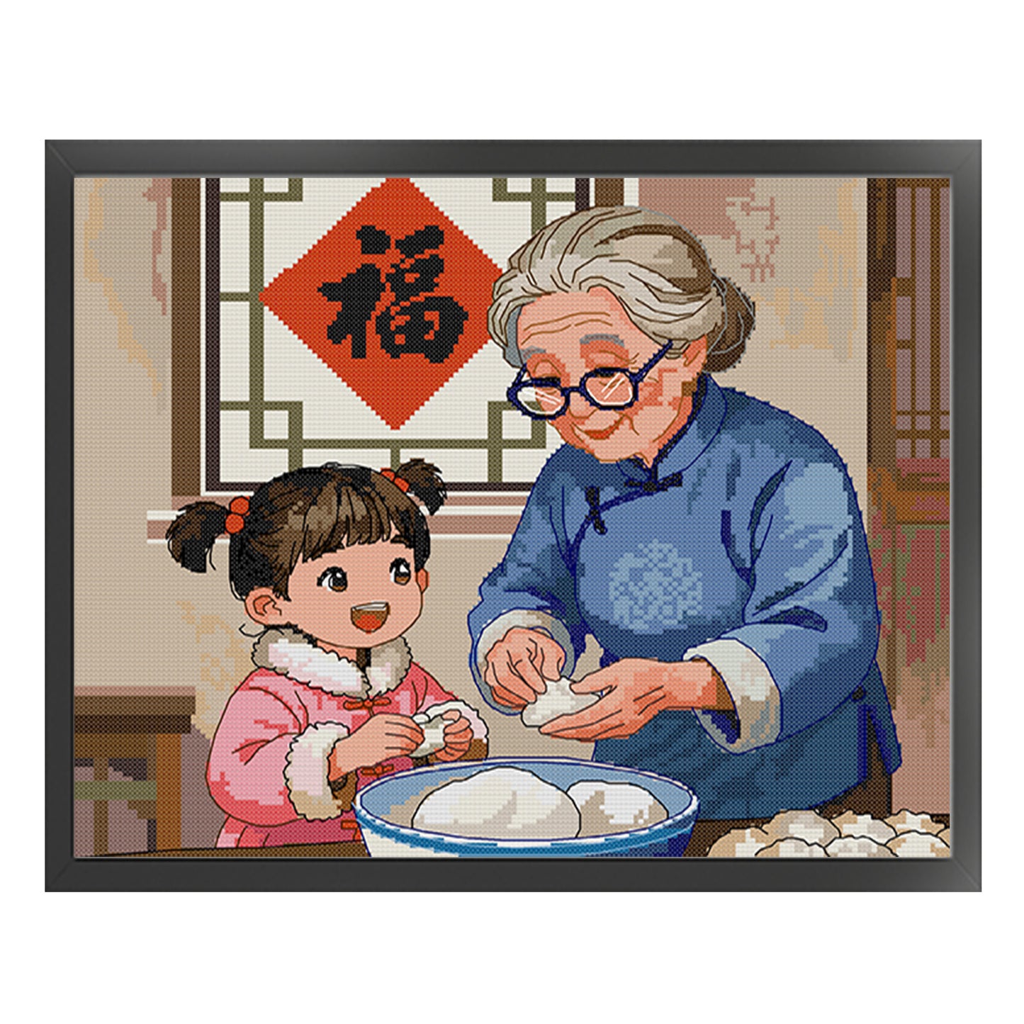 Grandmother And Girl - Full 14CT Stamped Cross Stitch 41x33CM - Joy Sunday Backstitch