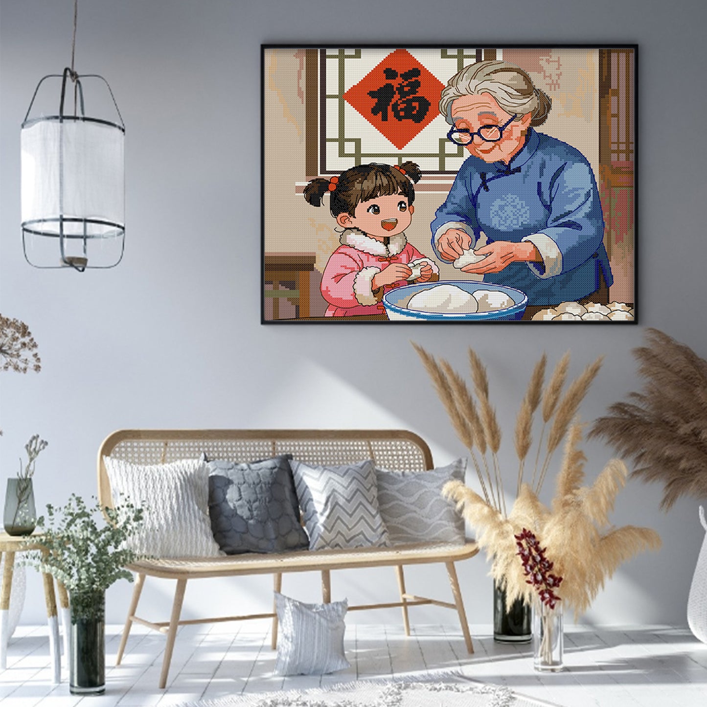 Grandmother And Girl - Full 14CT Stamped Cross Stitch 41x33CM - Joy Sunday Backstitch