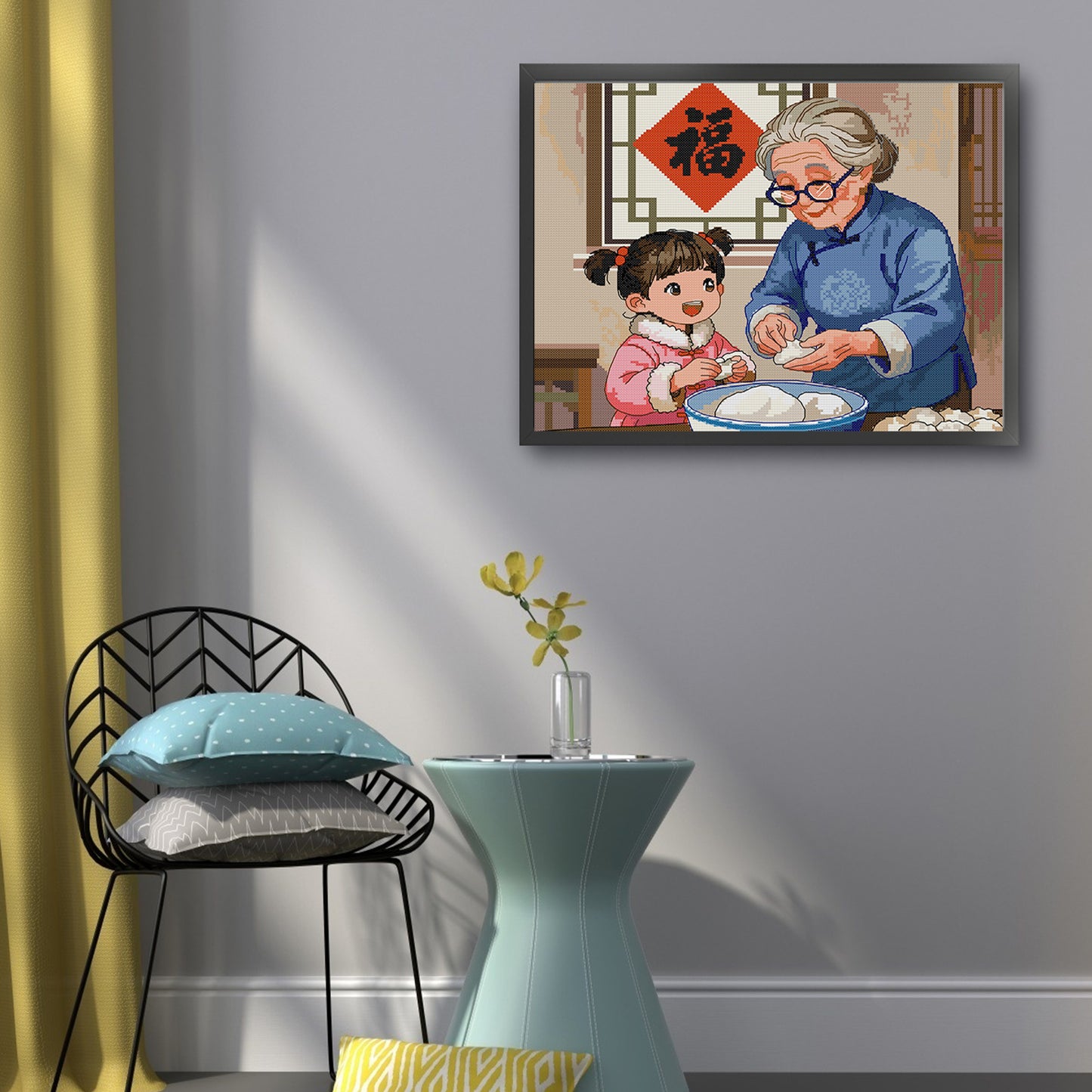 Grandmother And Girl - Full 14CT Stamped Cross Stitch 41x33CM - Joy Sunday Backstitch