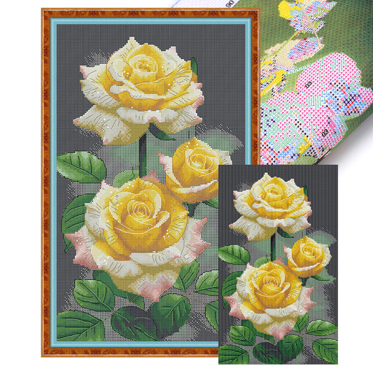 Yellow Rose - Full 14CT Stamped Cross Stitch 28x44CM - Joy Sunday Backstitch+Half Cross Stitch