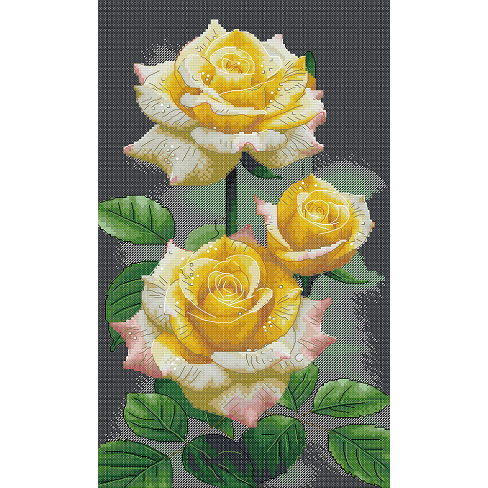 Yellow Rose - Full 14CT Stamped Cross Stitch 28x44CM - Joy Sunday Backstitch+Half Cross Stitch