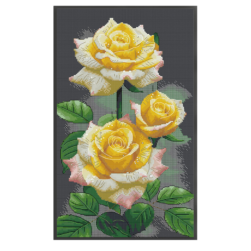 Yellow Rose - Full 14CT Stamped Cross Stitch 28x44CM - Joy Sunday Backstitch+Half Cross Stitch