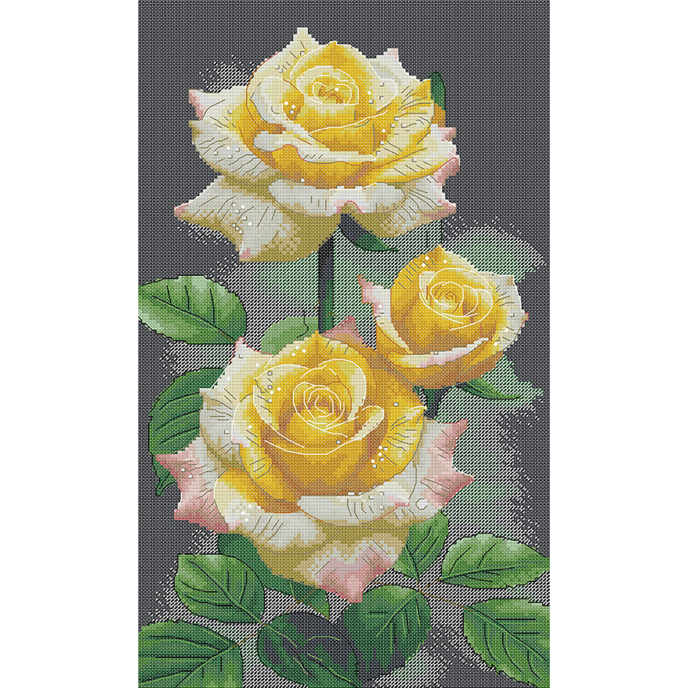Yellow Rose - Full 14CT Stamped Cross Stitch 28x44CM - Joy Sunday Backstitch+Half Cross Stitch