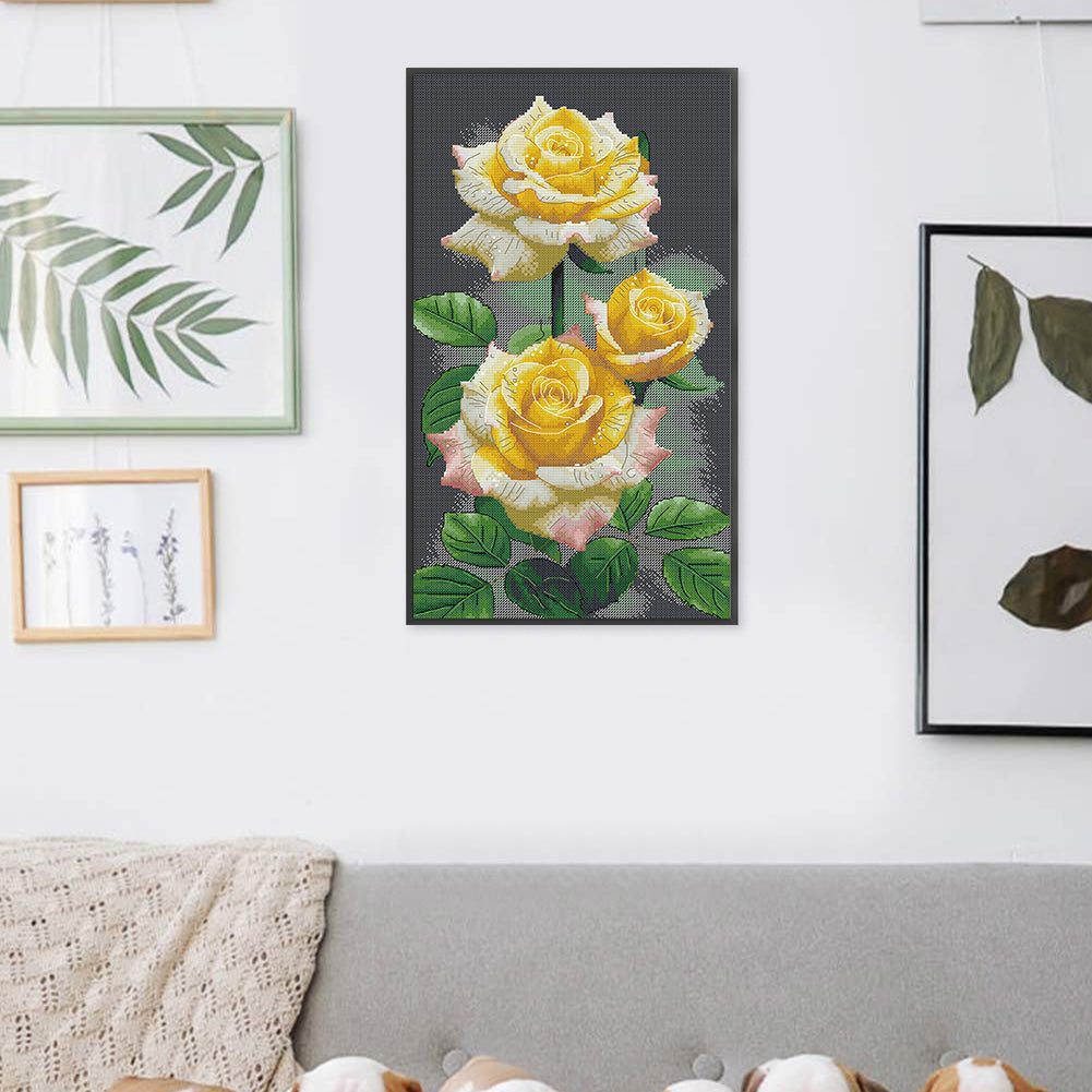 Yellow Rose - Full 14CT Stamped Cross Stitch 28x44CM - Joy Sunday Backstitch+Half Cross Stitch