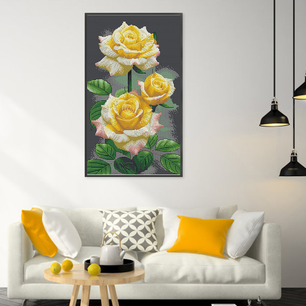 Yellow Rose - Full 14CT Stamped Cross Stitch 28x44CM - Joy Sunday Backstitch+Half Cross Stitch